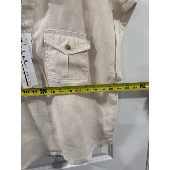 Nicole Miller Linen Top XL Beige Button Down Boho Lagenlook Short Sleeve NWT - Picture 8 of 9